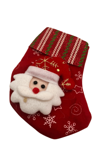 Yılbaşı Çorabı Kadife Kumaş Yeşil Çizgili Noel Baba Figürlü Küçük - 2