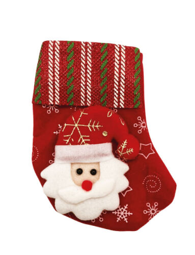 Yılbaşı Çorabı Kadife Kumaş Yeşil Çizgili Noel Baba Figürlü Küçük - 1