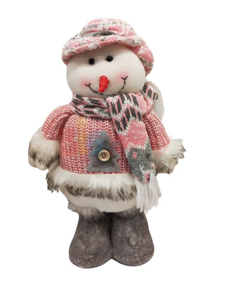 Yılbaşı Dekoratif Figür Pembe Kardan Adam Kostümlü 35 cm - 1
