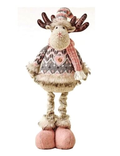Yılbaşı Dekoratif Geyik Pembe Kostümlü Ayakları Uzayan 30-50 Cm - 