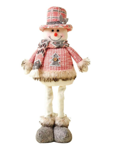 Yılbaşı Dekoratif Kardan Adam Pembe Kostümlü Ayakları Uzayan 30-50 Cm - 