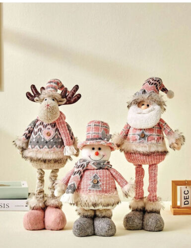 Yılbaşı Dekoratif Kardan Adam Pembe Kostümlü Ayakları Uzayan 30-50 Cm - 3