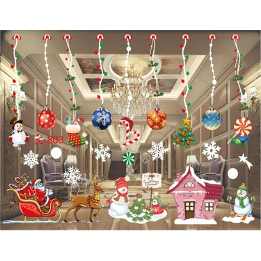 Yılbaşı Elektrostatik Sticker 3 Lü Pembe Evli Model Renkli - 