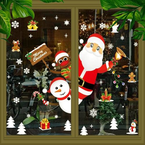 Yılbaşı Elektrostatik Sticker 3 Lü Sarkan Noel Baba Model Renkli - 1