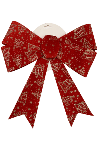Yılbaşı Fiyonk Kadife Simli Baskılı 35 Cm Kırmızı - 1