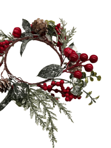 Yılbaşı Kapı - Masa Süsü Çelenk Berryli Kozalaklı 25 Cm - 2