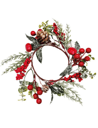 Yılbaşı Kapı - Masa Süsü Çelenk Berryli Kozalaklı 25 Cm - 