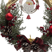 Yılbaşı Kapı Süsü Bambu Çelenk Süslü Fiyonklu Noel Baba Figürlü Lüks 30 cm - 2