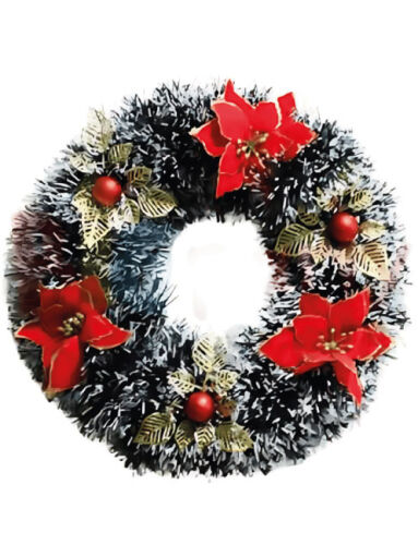 Yılbaşı Kapı Süsü Çelenk 40 cm Yeşil Beyaz Süslü - 