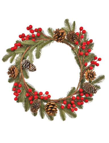 Yılbaşı Kapı Süsü Çelenk Berryli Kozalaklı 40 Cm - 