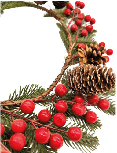 Yılbaşı Kapı Süsü Çelenk Berryli Kozalaklı 40 Cm - 2
