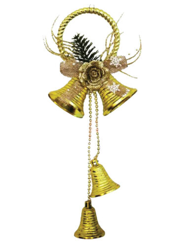 Yılbaşı Kapı Süsü Halkalı Çanlı 30 cm Gold - 1