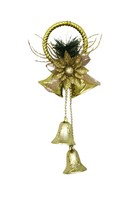 Yılbaşı Kapı Süsü Halkalı Çanlı Çiçekli 30 cm Gold - 1