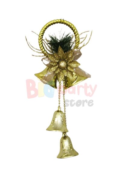 Yılbaşı Kapı Süsü Halkalı Çanlı Çiçekli 30 cm Gold - 1