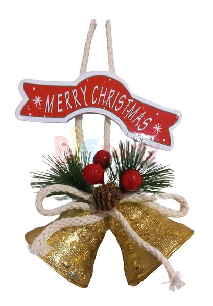 Yılbaşı Kapı Süsü Merry Chrismas Çanlı 20 cm Gold - 1