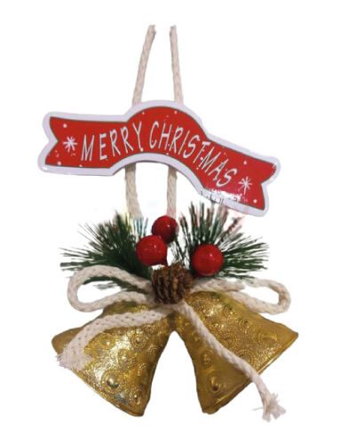 Yılbaşı Kapı Süsü Merry Chrismas Çanlı 20 cm Gold - 1