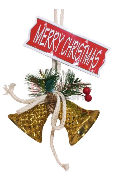 Yılbaşı Kapı Süsü Merry Chrismas Delikli Çanlı 20 cm Gold - 1