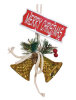 Yılbaşı Kapı Süsü Merry Chrismas Delikli Çanlı 20 cm Gold - 1