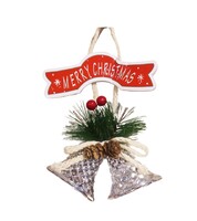Yılbaşı Kapı Süsü Merry Chrismas Delikli Çanlı 20 cm Gümüş - 1