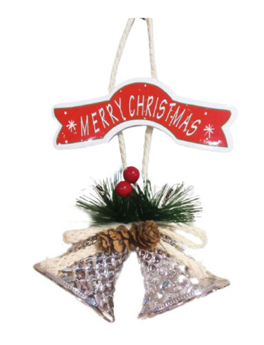 Yılbaşı Kapı Süsü Merry Chrismas Delikli Çanlı 20 cm Gümüş - 1