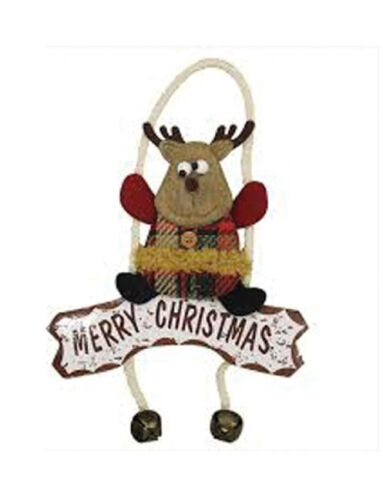 Yılbaşı Kapı Süsü Merry Christmas Geyik Tekli Ekoseli Çanlı 22 Cm - 1