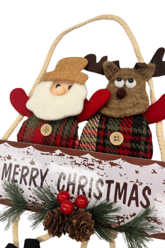 Yılbaşı Kapı Süsü Merry Christmas Geyikli Figür 35 Cm Renkli 2 li - 2