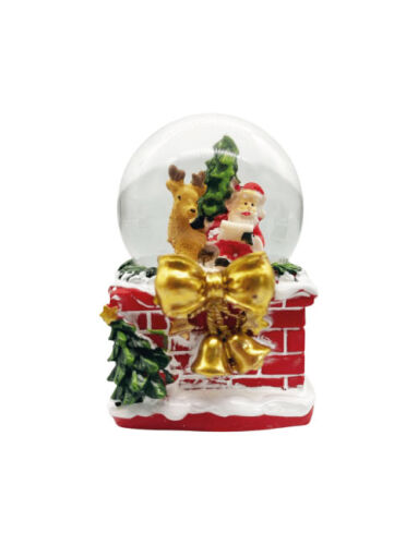 Yılbaşı Kar Küresi Baca Kırmızı Oturan Noel Baba Model 7 Cm - 1