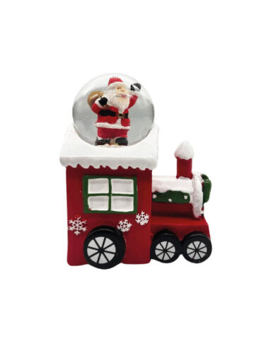 Yılbaşı Kar Küresi Lokomotif Işıklı 10 Cm Noel Baba El Kaldıran Model - 1