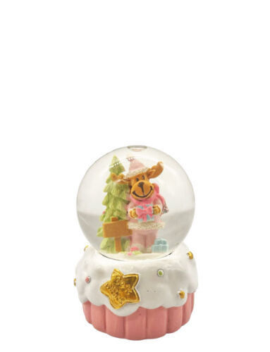 Yılbaşı Kar Küresi Pembe Model 7 Cm Ren Geyiği - 