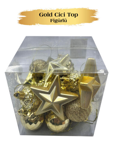 Yılbaşı Karma Süs Asetatlı 4 Cm Top + Figürler 20 Parça Altın - 2