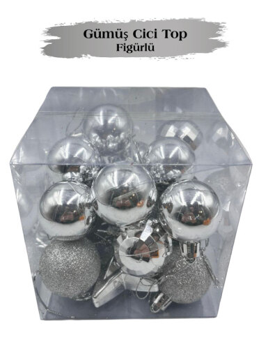 Yılbaşı Karma Süs Asetatlı 4 Cm Top + Figürler 20 Parça Gümüş - 2