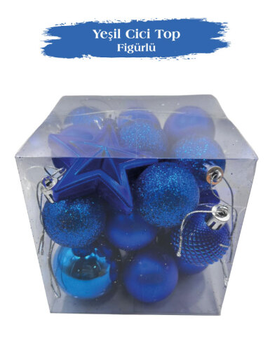 Yılbaşı Karma Süs Asetatlı 4 Cm Top + Figürler 20 Parça Lacivert - 2