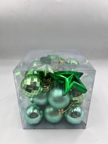 Yılbaşı Karma Süs Asetatlı 4 Cm Top + Figürler 20 Parça Yeşil - 1