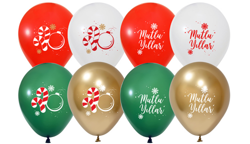 Yılbaşı Lateks Baskılı Balon Mutlu Yıllar Pastel 50 Parça 12 İnç - 