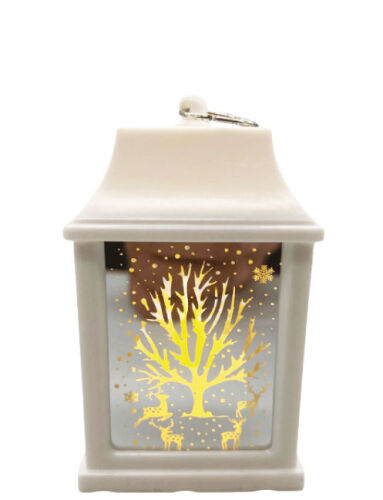 Yılbaşı Ledli Fener Kare Aynalı Ağaçlı Model 10 Cm Beyaz - 1