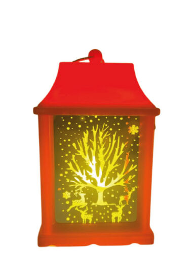 Yılbaşı Ledli Fener Kare Aynalı Ağaçlı Model 10 Cm Kırmızı - 1