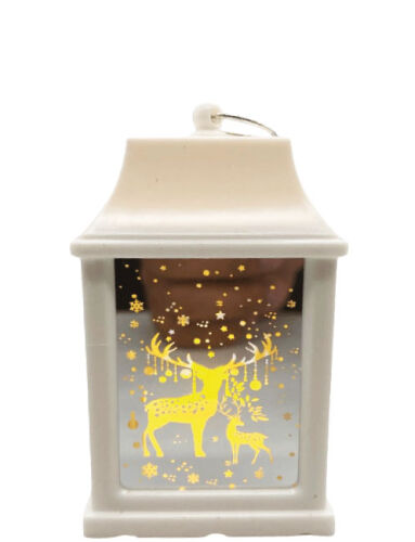 Yılbaşı Ledli Fener Kare Aynalı Geyikli Model 10 Cm Beyaz - 1