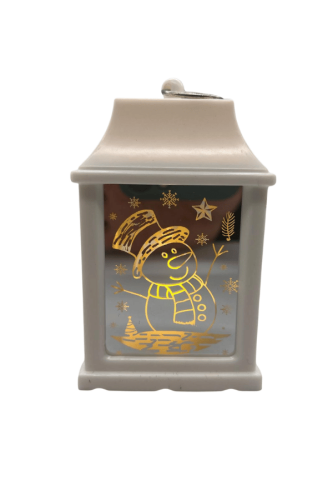 Yılbaşı Ledli Fener Kare Aynalı Kardan Adam Model 10 Cm Beyaz - 1