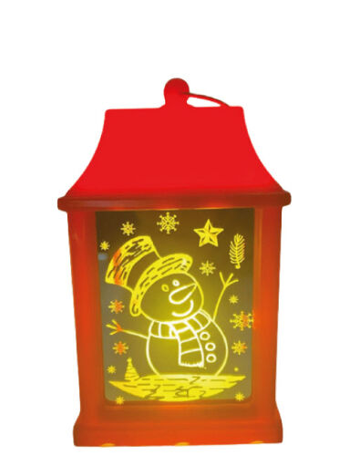 Yılbaşı Ledli Fener Kare Aynalı Kardan Adam Model 10 Cm Kırmızı - 