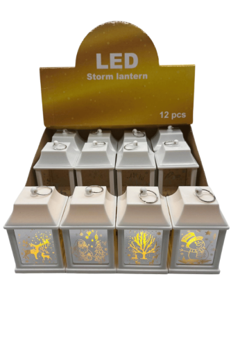 Yılbaşı Ledli Fener Kare Aynalı Model 10 Cm Beyaz 12 Parça - 1