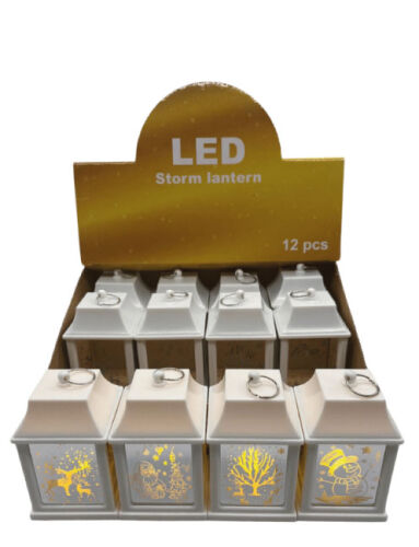 Yılbaşı Ledli Fener Kare Aynalı Model 10 Cm Beyaz 12 Parça - 1
