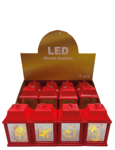 Yılbaşı Ledli Fener Kare Aynalı Model 10 Cm Kırmızı 12 Parça - 