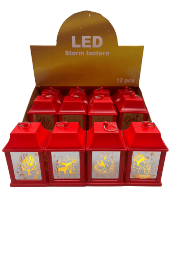 Yılbaşı Ledli Fener Kare Aynalı Model 10 Cm Kırmızı 12 Parça - 1