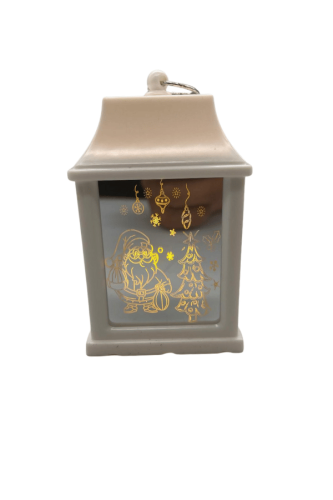 Yılbaşı Ledli Fener Kare Aynalı Noel Babalı Model 10 Cm Beyaz - 1