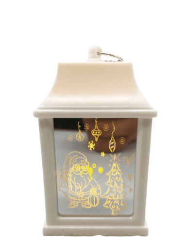 Yılbaşı Ledli Fener Kare Aynalı Noel Babalı Model 10 Cm Beyaz - 1