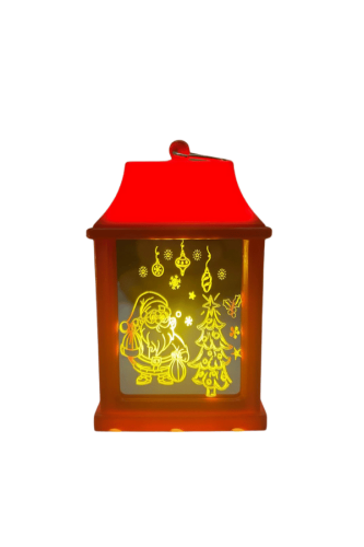 Yılbaşı Ledli Fener Kare Aynalı Noel Babalı Model 10 Cm Kırmızı - 1