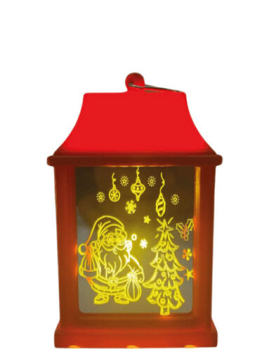 Yılbaşı Ledli Fener Kare Aynalı Noel Babalı Model 10 Cm Kırmızı - 1