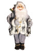 Yılbaşı Noel Baba Beyaz Gri Kostümlü Lambalı Model 100 Cm - 1