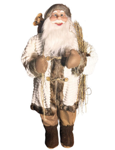 Yılbaşı Noel Baba Beyaz Kahve Kostümlü Çalılı Model 100 Cm - 