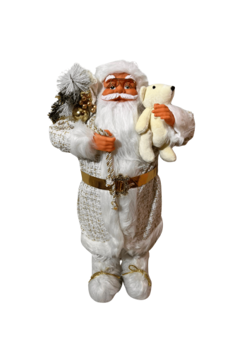 Yılbaşı Noel Baba Beyaz Kostümlü Ayıcıklı Model 60 Cm - 1